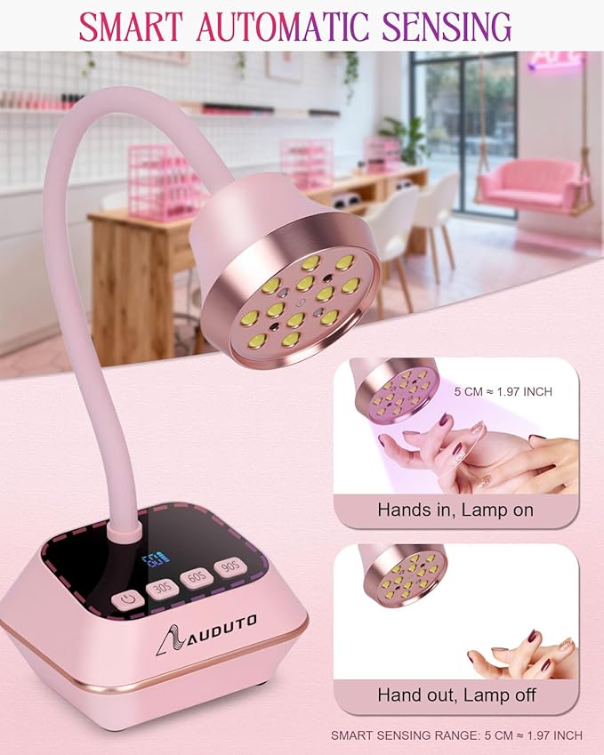 UV LED Nail Lamp for Gel Nails Polish, Flash Cure 36W Rechargeable Cordless Gooseneck Mini Nails Light, Quick Dryer with Timers Smart Sensor Ambient Lighting, Home DIY & Professional