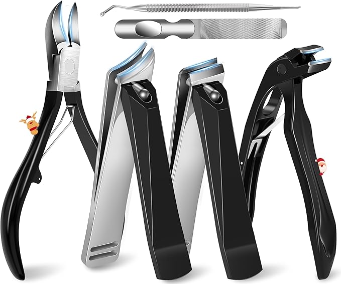 Heavy Duty Nail Clippers for Seniors, 6-in-1 Wide Jaw Toenail Clippers Set for Thick Nails, Fingernail Cutter for Men & Women, Easy Nail Care for Elderly