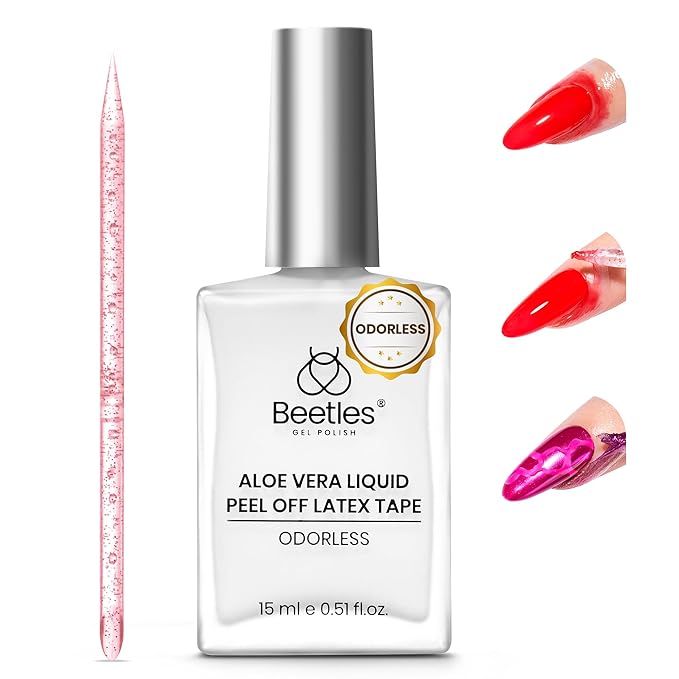 Beetles White Liquid Latex for Nails 15ml - Latex Nail Polish Barrier Peel Off Cuticle Guard for Gel Nail Polish Protector for Fingers Air Dry Manicure Cuticle Protectors with Stick Gifts for Women