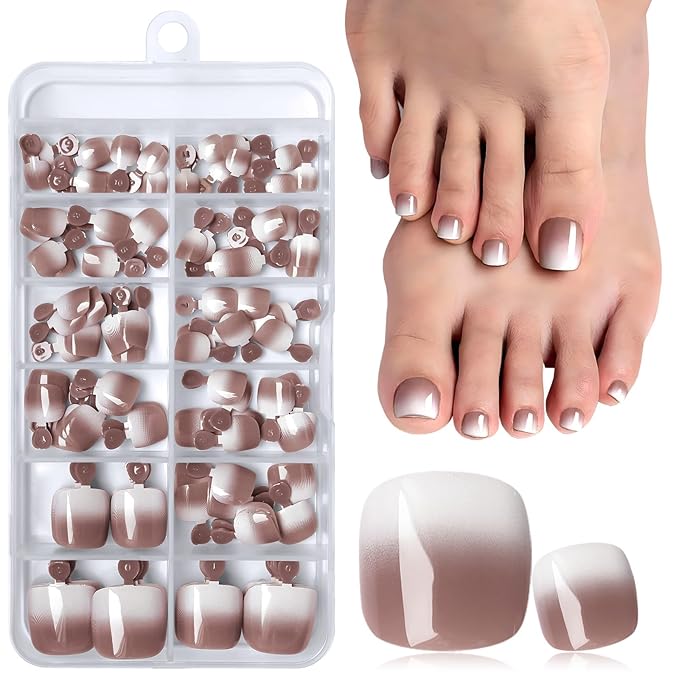 120PC Ombre Press on Toenails for Women Fake Toe nail Press ons Acrylic Toe Press on Nails Set, Ombre Press on Toe Nails Press on Fake Toenails Press ons Acrylic Toe Nail Tips Kit&Glue Tab-J