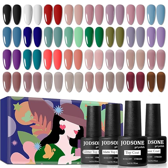 JODSONE 32 Colors Gel Nail Polish Kit with U V Light Base Coat Matte Glitter Top Coat Soak Off Manicure Tools Manicure Salon DIY at Home