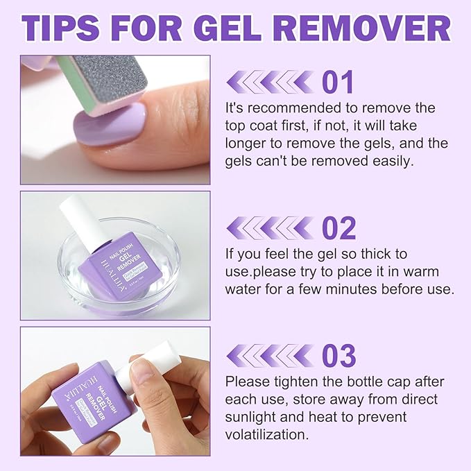 Gel Nail Polish Remover Kit, Gel Polish Remover for Nails - Quickily and Easily Removes Gel Nail Polish at Home in 2-5 Mins - No Need for Foil, Soaking or Wrapping,15ml
