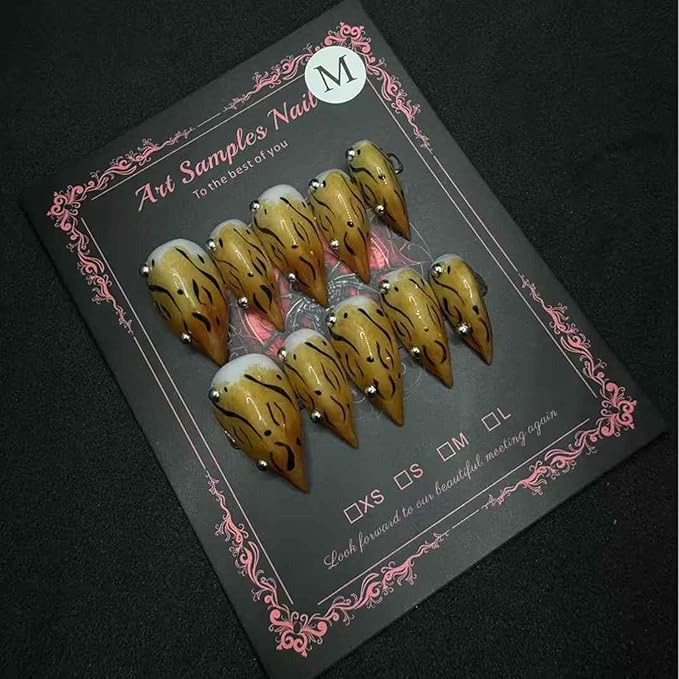 3D Nail Art Press on Nails Short Handmade Victorian False Nails Gothic Elegant Wear Size M