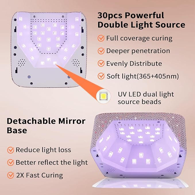 Cordless UV LED Nail Lamp,72W Rechargeable UV Light for Gel Nails with 5 Timer Setting Quick Dry Curing Lamp with Display Auto Sensor for Salon & Home(Pearl Pink Diamond)