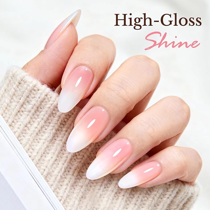 AZUREBEAUTY Jelly Sheer Nail Polish Set (4 Colors + Top Coat), Milky Nude Pink Natural Look, Quick Dry, No Lamp Needed, Easy DIY Manicure