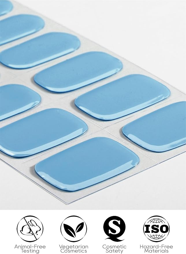 Semi Cured Gel Nail Strips - UV Light Gel Nail Stickers - 20 Long Lasting Salon Quality Wraps (Sky Blue Phantasm)