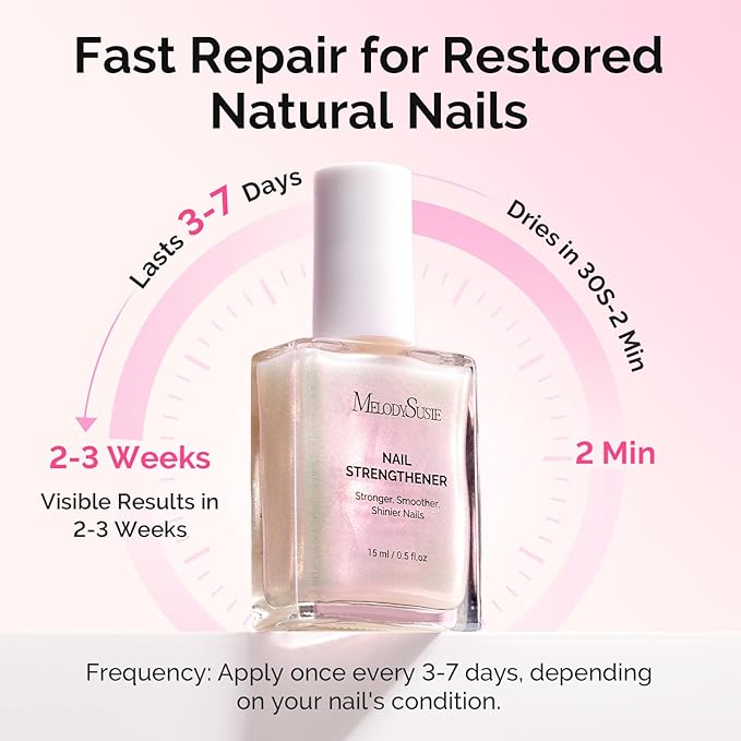 MelodySusie Nail Strengthener and Growth Treatment, 2-in-1 Ridge Filling Base Coat & Glossy Concealer Polish for Damaged Nail Repair and Healthy Shine,Gifts for Women 15ml 0.5 Fl Oz Holographic White