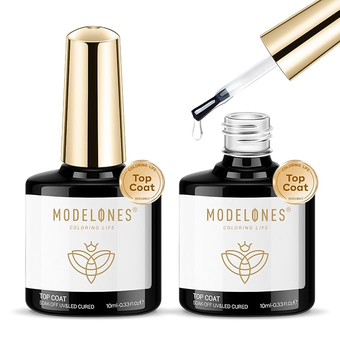 modelones Gel Top Coat, 2Pcs Clear Glossy Finish No Wipe Top Coat Winter Gel Nail Polish, Acrylic Nails Soak Off Nail Lamp Nail Art Home and Professional Manicure 10ML