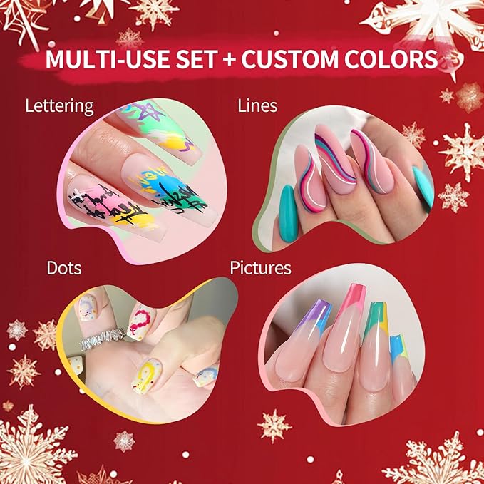 Born Pretty 12 Colors Nail Art Pens Set,3D Nail Point Graffiti Dotting Pen Acrylic Paint Pens Point Liner Pen Drawing Painting Quick Dry Nail Markers for DIY Nails Art Beauty Adorn Manicure Tools
