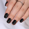 32Pcs Square Short Press on Nails - Short Black Press on Nails Almond Fake Nails with Glue,Seenssy Soft Gel Nail Tips for Women, Reusable Stick on Nails in 16 Sizes