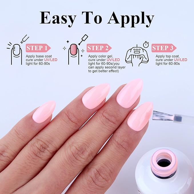 Imtiti Pastel Gel Nail Polish,0.5 Fl Oz Pastel Milky Pink Gel Polish Soak Off LED U V Nail Gel Polish Spring Summer Easter Gel Nail Polish DIY Nail Art Starter Manicure Salon Gel Nail Kit