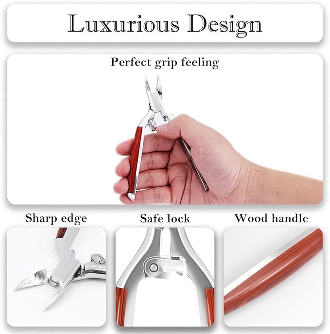 Podiatrist Toenail Clippers for Ingrown&Thick Toenails, alicates para uñas de pies, Luxury Wooden Handle Nail Clippers, Professional Toenail Cutter for Seniors, Men, Women