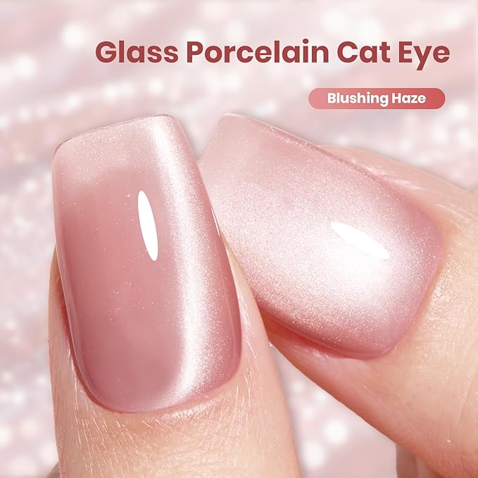 Beetles Blushing Haze Pink Cat Eye Gel Nail Polish - 15ML Valentines Gel Polish Glitter Pink Cat Eye Magnetic Translucent Glassy Effect Soak Off UV French Nail Art Manicure Gift for Wome