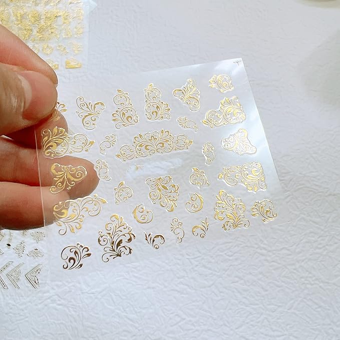 NAIL ANGEL 24Sheets Nail Art Adhesive Sticker Sheets Different Gold Color Luxury Shapes Sticker Nail Art Deco 10304 (10304)