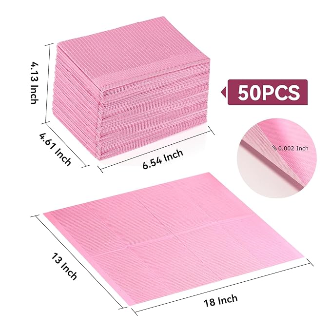 Makartt Disposable Nail Mats, 50 Pcs 3-Ply Absorbent Nail Table Pads with PE Backing, 18” x 13” Nail Desk Protection for Manicure Pedicure, Acrylic Gel Practice, Salon & Home DIY (Pink)