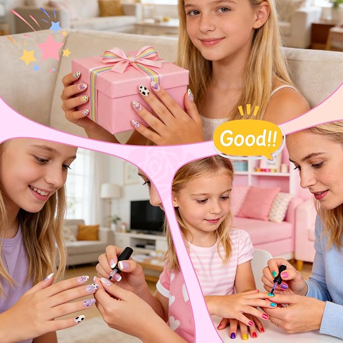 Ranrose 390pcs Extra Short Almond Nail Tips for Girls12-16 Years Old, 13 Sizes Pre-Shaped Soft Gel Press on Nails for Kids Natural Fit for DIY Nail Tips Art for School, Parties, Holidays,Dress Up