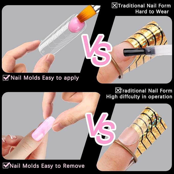 130 Pcs Poly Extension Gel Dual Nail Forms With Scale Builder Coffin Nail for Gel Manicure Art Design Salon DIY at Home (Long Round-Head Dual Forms Set)