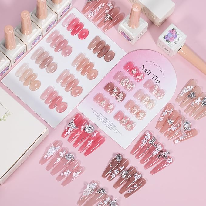 ADHERE Jelly Gel Nail Polish Set, 8 Colors 12ml Jelly Gel Polish Kit Nude Pink Neutral Nail Art Design Sheer Translucent Nail Polish Kits for Salon Need Lamp Curing Nail Art DIY at Home for Women