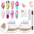 3D Nail Art Gel 2PCS Clear 3D Sculpting Solid Gel Non-Sticky Hand Builder Gels with Dual Form Silicone Pen Hard Gels for Nails Carving Patterns Nail Design Manicure Salon DIY at Home