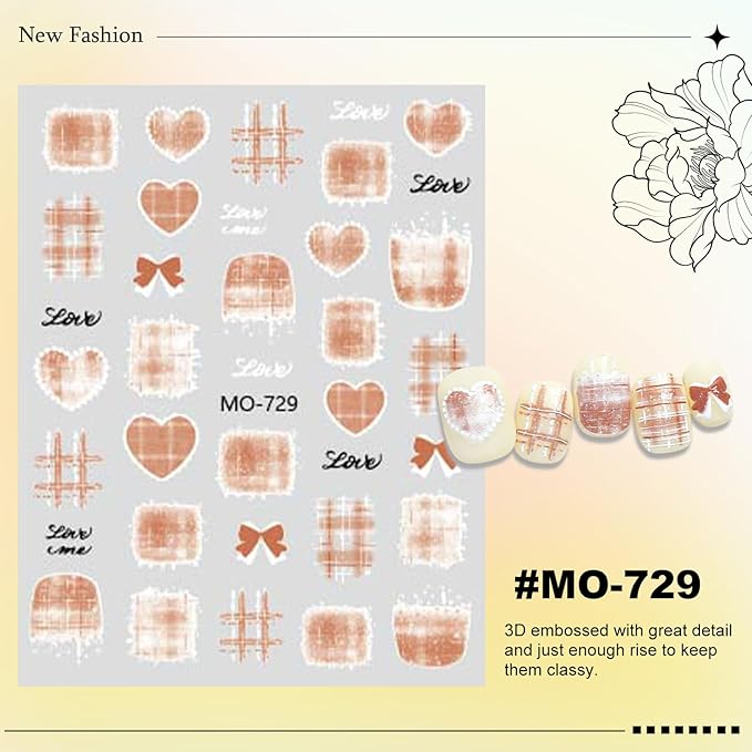 6 Sheets Bow Nail Stickers for Nail Art Red Pink Purple Blue Brown Bow Heart Designs 5D Embossed Self Adhesive Nail Decals for Women DIY Manicure Decoration YX1239