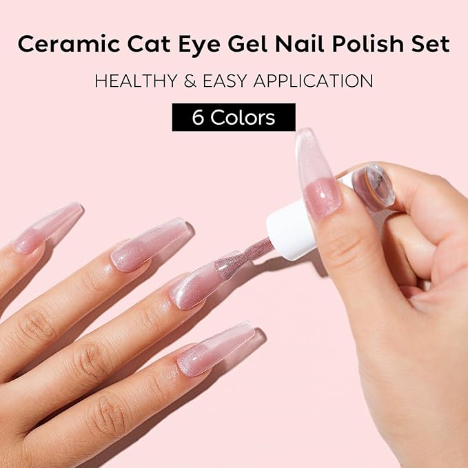 Nicedeco Hema Free Cruelty Free Vegan Cat Eye Gel Nail Polish 6 Colors Soak Off LED U V Gel for Nail Art Manicure Salon DIY