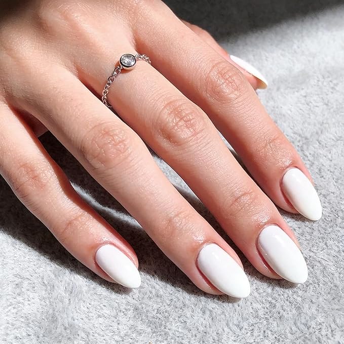 Modelones White Press on Nails Almond, Short Almond Fake Nails, Reusable Nail Kit with Nail Glue Adhesive Tabs Mini Nail File, Nails Press Ons 32Pcs 16 Sizes, Women Girl Gift