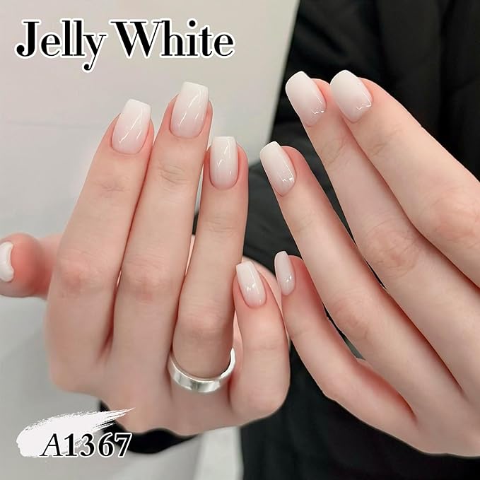 Double Rhythm 0.50 OZ Gel Polish Hema Free Same Color Same Bottle Golden Round Translucent Neutral Natural Milky 15 ML Jelly UV Polish Art DIY at Home (Milky White-C1367)
