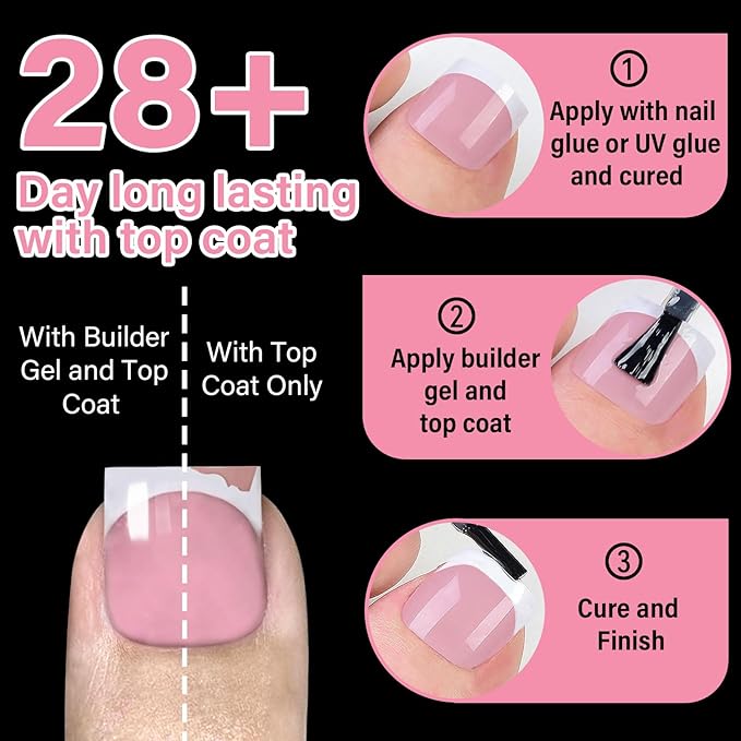 French Tip Press on Toenails Set, EBANKU 150PCS Berry Pink Sharp Square Toenail Press ons with Nail Glue& Nail Remover, Pre-Applied Primer & Base Coat Acrylic False Toe Nails Extension, 15 Sizes
