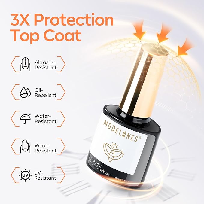 modelones Gel Nail Polish Top Base Coat Set, 15 ML Upgrade Silky Base and Extra Glossy Top Coat Clear No Wipe High Shine Gel Polish Soak Off U V LED Nail Art Home DIY Manicure Gift for Women Beginner