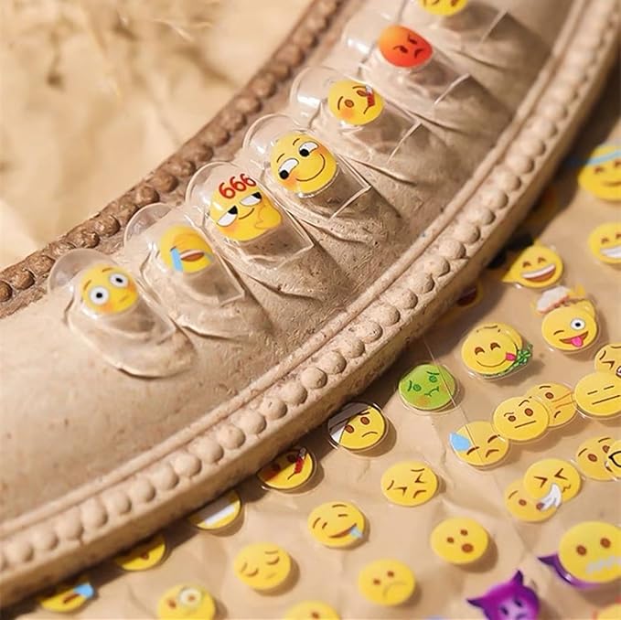 Dedyel Smile Nail Art Stickers Cute Nail Stickers Cartoon Nail Stickers 5D Embossed Smile Face Nail Stickers Kawaii Self-Adhesive Nail Stickers for Women Girls Kids Nail Art Decoration