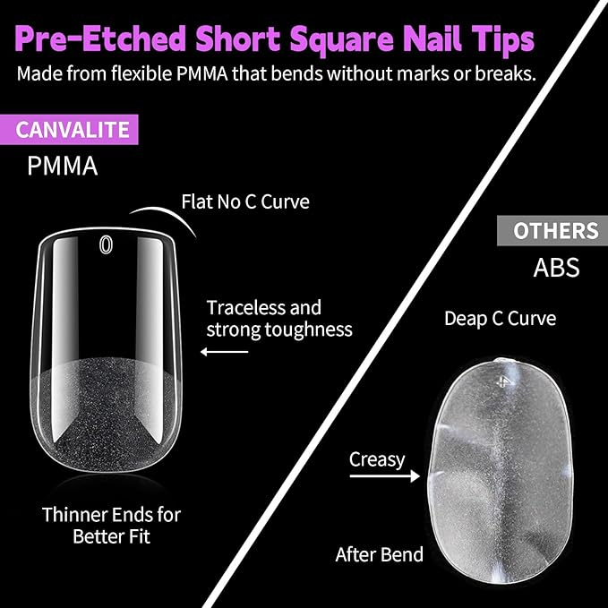 Canvalite 450Pcs Square Short Press on Nails Kit with Nail Glue & Remover - Acrylic Gel Nail Tips for Extensions, 15 Sizes Full Cover False Nails, Half Matte & Glossy Finish, DIY at Home & Salon Use
