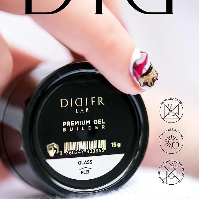 Didier Lab Premium Nail Builder Gel Clear - Strengthens Natural Nails - LED UV Builder Nail Gel - Hard Gel Nail Builder for Nail Repair and Nail Extensions 0.53 fl oz