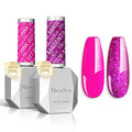 MelodySusie Thick Gel Nail Polish Set- 2 Pcs 15ML Hot Pink & Hot Pink Glitter Gel Polish Set Soak Off UV LED Christmas Gift for Women Nail Art Manicure Salon DIY Nail Design Decoration at Home