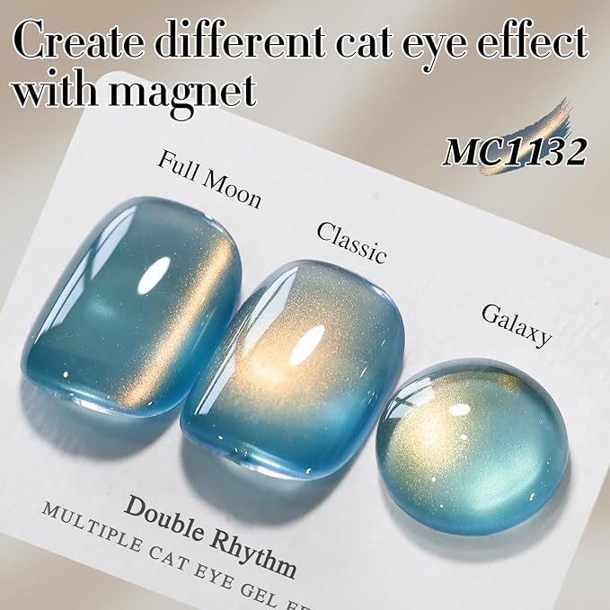 Double Rhythm 15ML Ice Glass Cat Eye Gel Polish with Magnet Holographic Glitter Shimmer Translucent Sheer Color Salon Soak Off Magnetic Nail at Home (SKy Teal-MC1132)