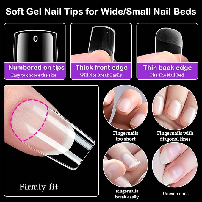 300pc Short Square Nail Tips, Soft Gel Nail Tip Square Fake Nails Artificial Fingernail, 15 Sizes Full Cover Clear Press on Nail Short Acrylic Nails Tips for Nail Extension, Press Nails Making