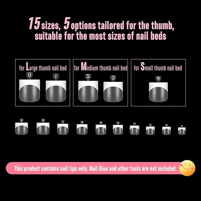 NOVO OVO Clear Press on Toenails, Toe Nail Press ons for Women, White French Tip Sharp Square Pre-Designed Soft Gel Thick False Toenail Extension, Full Cover Acrylic for DIY x 15 Sizes 150 pcs