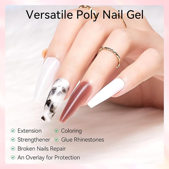 Makartt Poly Nail Gel Set - 6 Pastel Colors Buillder for Extension, Overlay Strengthener 3D Diy, Multifunctional, Long-lasting Enhancement Solution for Salon DIY at Home 15ML Pink Blue Green Purple