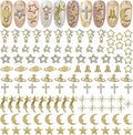 110 Pcs Gold Star Nail Charms – Complete Gold Nail Charms and Gems Kit with Stars, Planets, Moon, Crosses & Rockets – Designed for Creating Detailed, Custom Manicure Designs with Easy Application