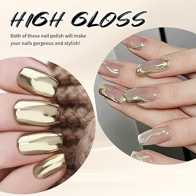 12ml Metallic Painting Gel Liner Nail Art 3D Mirror Chrome Effect Nail Polish Metal Painted Drawing Build in Thin Brush Soak Off UV/LED Bronze Gold Striper Gel for Nail Art Manicure