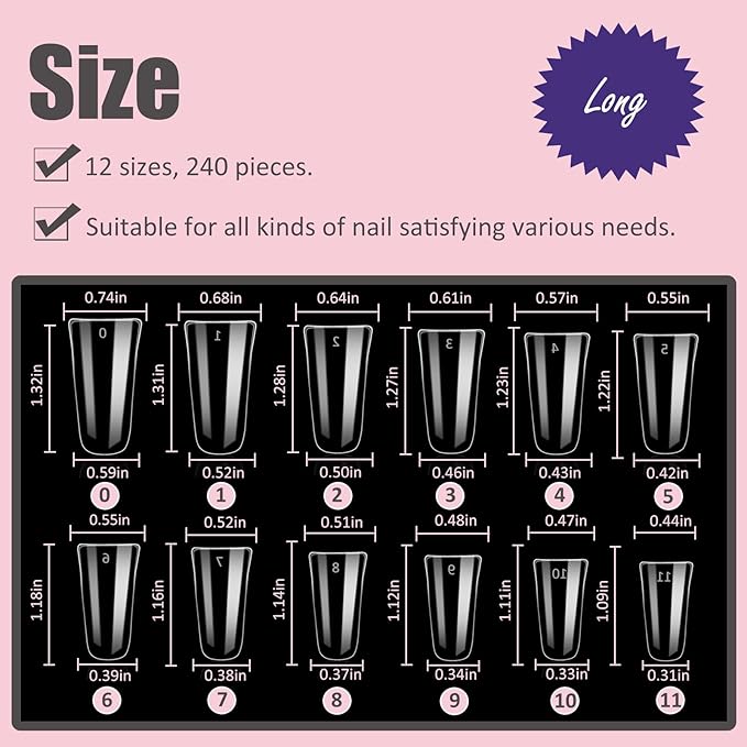 Long Duck Nail Tips No C Curve Flat Duck Nails, 240Pcs Long Duck Feet Nail Tips Clear Y2K Press on Nails 12 Sizes Full Cover False Nails for Manicure Salon and Home DIY