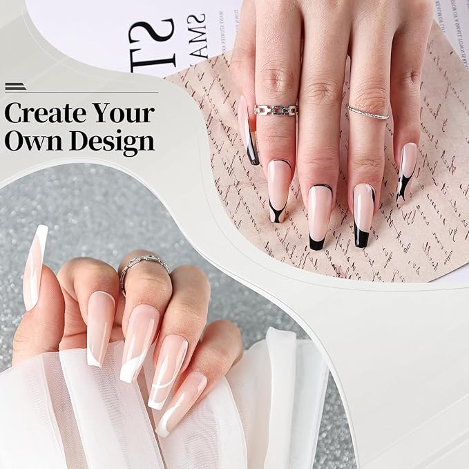 JODSONE Nail Art Gel Liner 2 Colors White Black Gel Nail polish Need U V Lamp Cured with Thin Brush at Home Salon Design