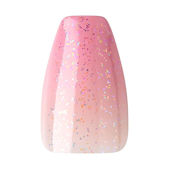 KISS Salon X-tend, Press-On Nails, Glue included, 'Detox', Medium Pink, Medium Size, Coffin Shape, Includes 30 Nails, 5Ml Led Soft Gel Adhesive, 1 Manicure Stick, 1 New Mini File, New Prep Pad