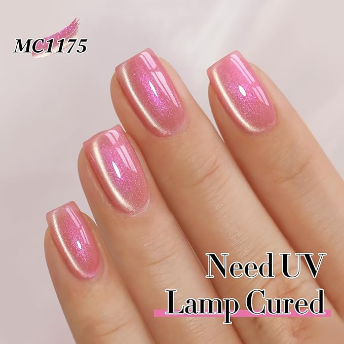 Double Rhythm 0.5 Oz Cat Eye Gel Polish with Magnet Same Color Same Bottle Holographic Glitter Shimmer Translucent Color Salon 15 ML Magnetic Nail Art (Mermaid Pink-MC1175)