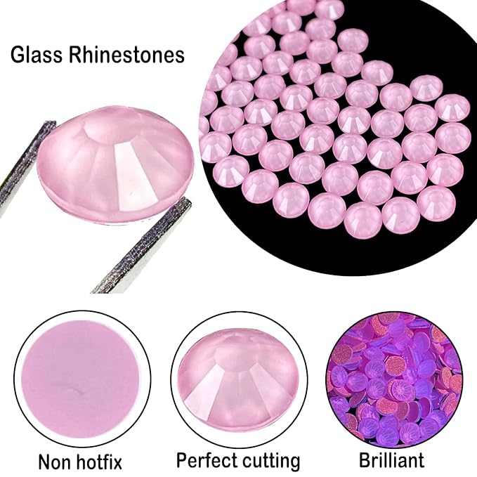Flatback Glass Rhinestones,Bedazzler Gems 1440pcs Non Hotfix Crystal Rhinestones for Nail Charms Crafts Clothes Tumblers,Lt.Pink Neon,SS10