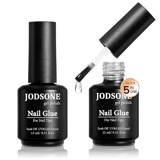 JODSONE 2PCS 15ML Nail Glue Gel for False Nail Tips for Long Lasting Extension Nail Glue and Clear Press On Nails Rhinestone Nail Repair Treatment,Home Salon UV Nail Light Cured