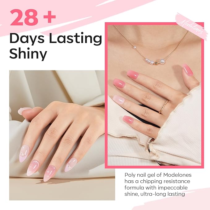modelones Poly Nail Gel Set, 6 Colors Jelly Nude Pink Poly Extension Gel Transparent Nail Enhancement Set Sheer Builder DIY Manicure Design Spring Summer Home Salon
