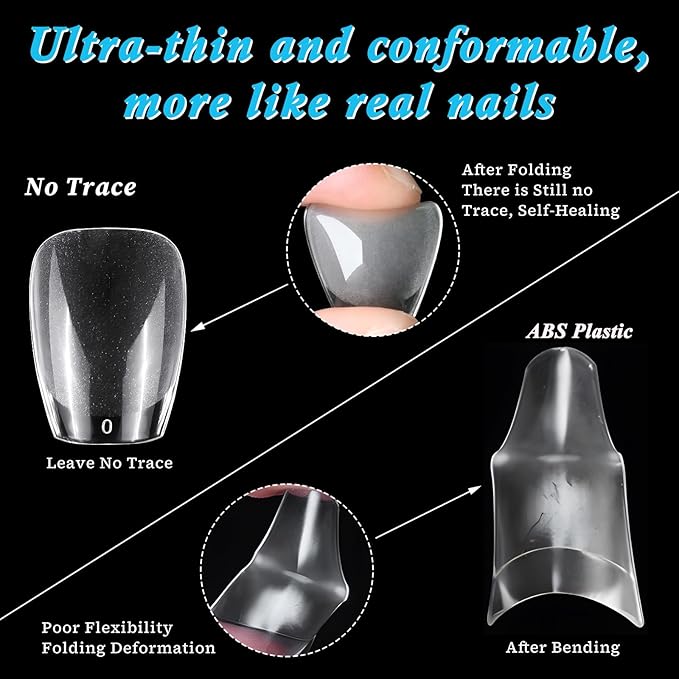 LoveOurHome 600pc Coffin Fake Nail Tips Clear Press on Nails Short Gel Nail XS Coffin Acrylic Nails Full Cover Soft Gel False Nail Ballerina Artificial Fingernails for Acrylic Nail Extension