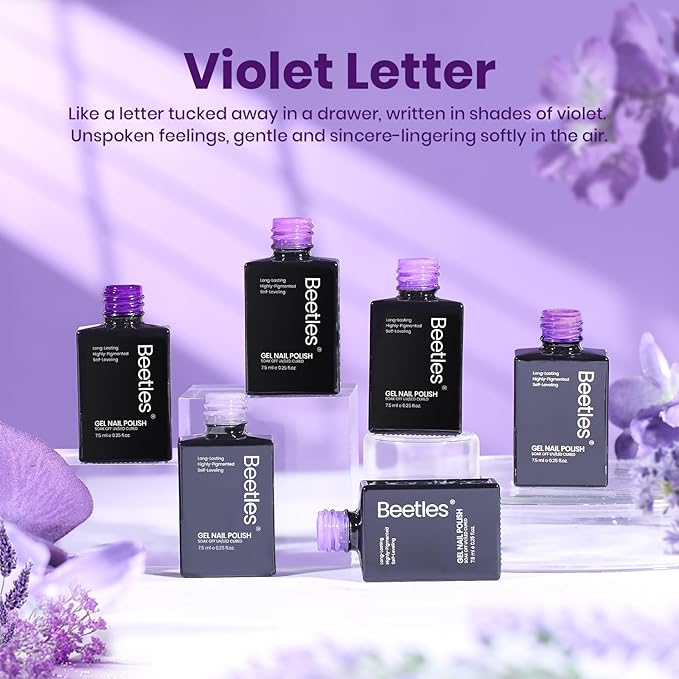 beetles Purple Gel Polish Set - Violet Letter Collecion, Light and Dark Purple Polish Set Spring Colors, Lavender Mauve Soak Off LED Nail Gel Manicure Kit for DIY at Home Salon