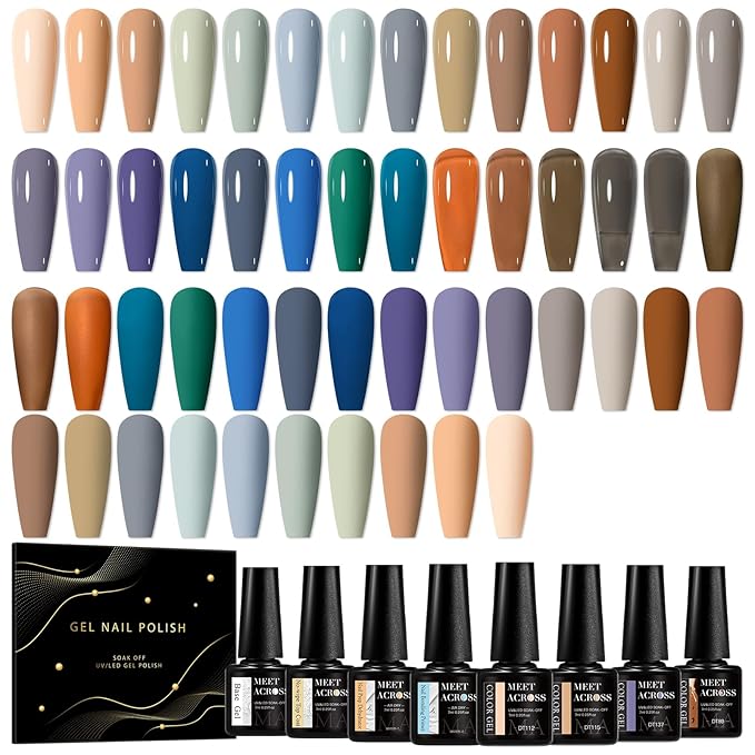 MEET ACROSS 30Pcs Nude Brown Gel Nail Polish Set Gel Polish Grey Blue Purple Roasted Chestnuts Chocolate Series Gel Nail Kit Gift for Women 26 Colors