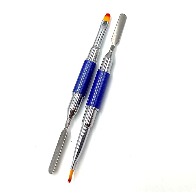 2 Pack of Polygel Brush and Picker Dual-Ended 2 IN 1 Design Stainless Steel Gel Nail Brush Polygel Slice Tool for PolyGel UV Gel Acrylic Nails Extension Quick Building Gel(Blue)
